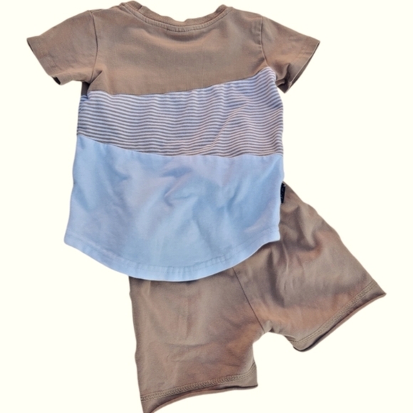 Olive + Scout 2 Piece Short Set Brown|Tan Baby Boys 6-12 Months - Picture 2 of 4